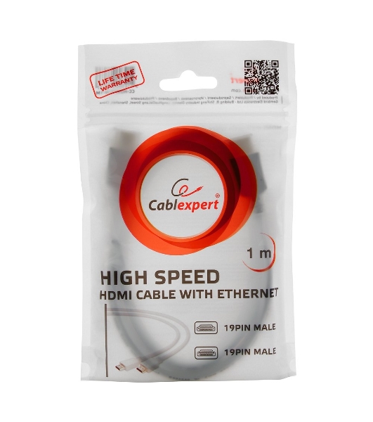 Кабель Cablexpert HDMI CC-HDMI4-W-6, 19M/19M, v2.0, медь, позол.разъемы, экран, 1.8м, белый, пакет