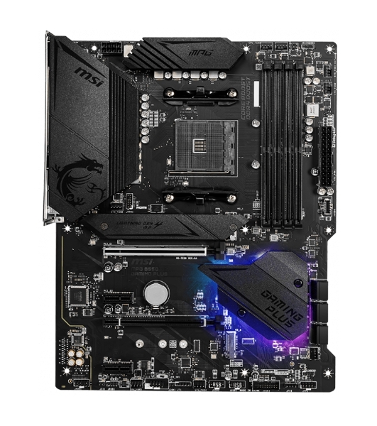 Материнская плата MSI MPG B550 GAMING PLUS, AM4, AMD B550, 4xDDR4, 6xSATA, 2xM.2, 1xPCI-E 4.0 x16, 1xPCI-E 3.0 x4, 2xPCI-E x1, 1xHDMI, 1xDP, 1x 1Gb LAN, 4xUSB-A 2.0, 2xUSB-A 3.2 Gen 1, 1xUSB-A 3.2 Gen 2, 1xUSB-C 3.2 Gen 2, 5x3.5 мм, 7.1, ATX