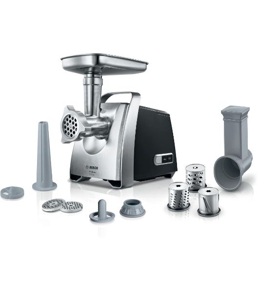 Мясорубка электрическая Bosch MFW68640 черный, 2200 Вт, 4.3 кг/мин, реверс, металлический лоток, насадки - 5