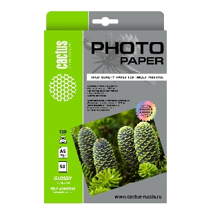 Фотобумага Cactus CS-GSA513050 A5/130г/м2/50л. глянцевое самоклей. для струйной печати