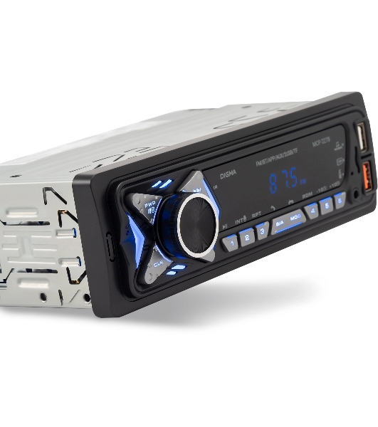 Автомагнитола Digma MCP-227B, 1 DIN, Bluetooth, USB Type-A, AUX, пульт ДУ