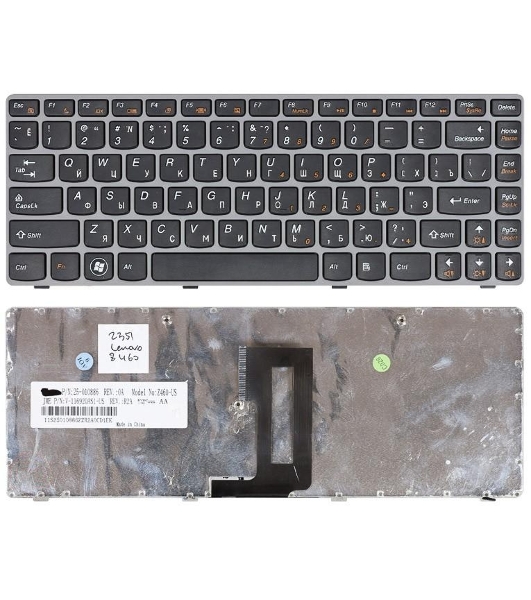 Клавиатура для ноутбука Lenovo IdeaPad Z450 Z460 Z460A Z460G черная с серой рамкой