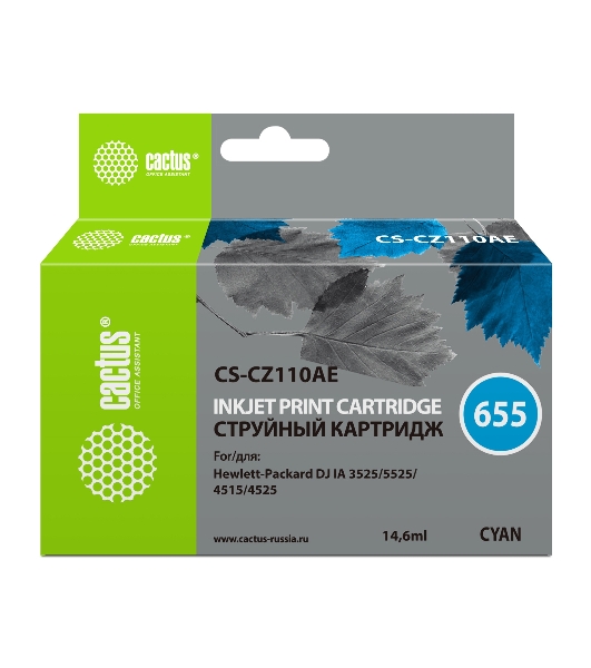Картридж струйный Cactus CS-CZ110AE №655 голубой (14,6 мл) для HP DJ IA 3525/5525/4515/4525