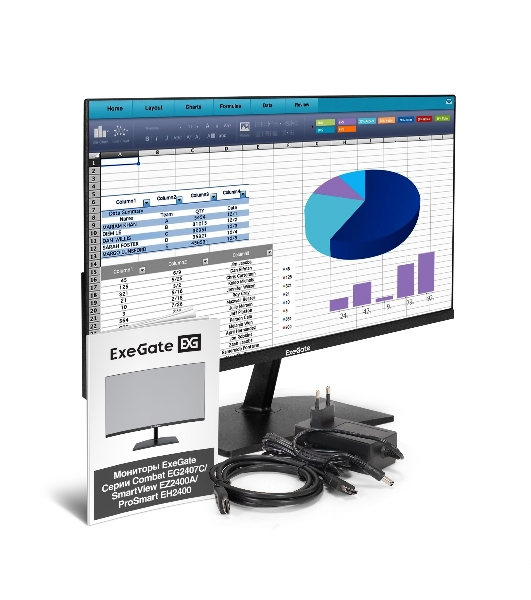 Монитор 23.8' 100 Гц ExeGate ProSmart EH2400 (IPS LED Grade A+, FHD, 1920x1080@100Hz, 16:9, 250cd/m2, 1500:1, 178°/178°, 3-5ms, D-Sub, HDMI, FreeSync, Flicker-free, Low Blue Light, HDMI cable 1.5m, VESA, регулировка наклона (tilt), black)