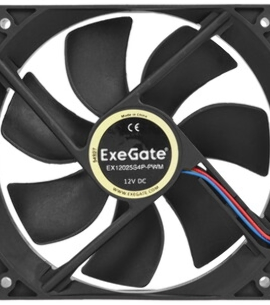 Вентилятор для корпуса ExeGate E12025S4P-PWM черный, 120 мм, 1500 об/мин, 25 дБ, 4 pin