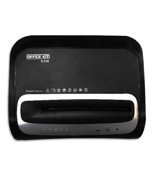 Шредер Office Kit S218 (1,9x13) черный (секр.P-5)/фрагменты/22лист./30лтр./скрепки/скобы/пл.карты/CD
