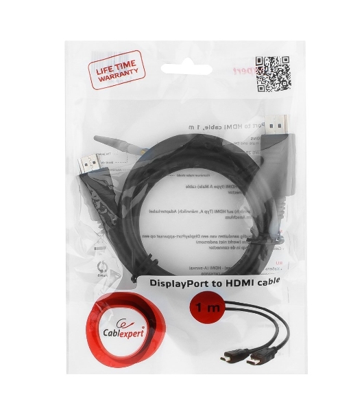Кабель DisplayPort-HDMI Gembird/Cablexpert 1м, 20M/19M, черный, экран, пакет