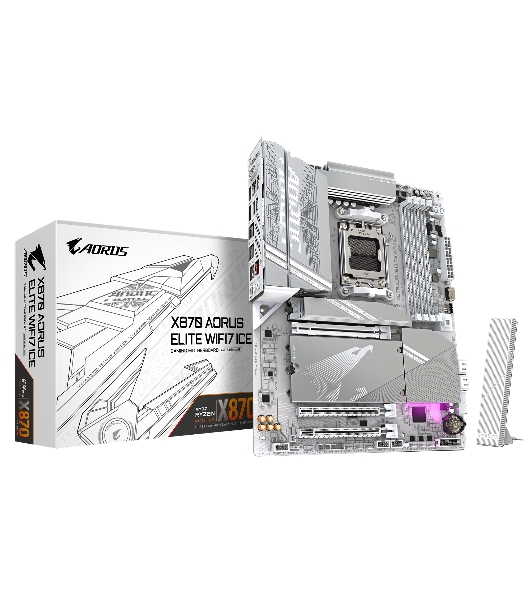 Материнская плата Gigabyte X870 A ELITE WIFI7 ICE, AM5, AMD X870, 4xDDR5, 4xSATA, 4xM.2, 1xPCI-E 5.0 x16, 1xPCI-E 4.0 x4, 1xPCI-E 3.0 x2, 1xHDMI, 1x 2.5Gb LAN, 2xUSB-C 4.0, 2xUSB 3.2 Gen 2, 4xUSB 3.2 Gen 1, 4xUSB 2.0, 2x3.5 мм, 7.1, ATX
