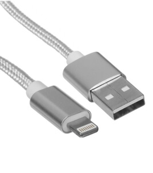 Кабель Rexant USB-Lightning 1 м, серебристая нейлоновая оплетка
