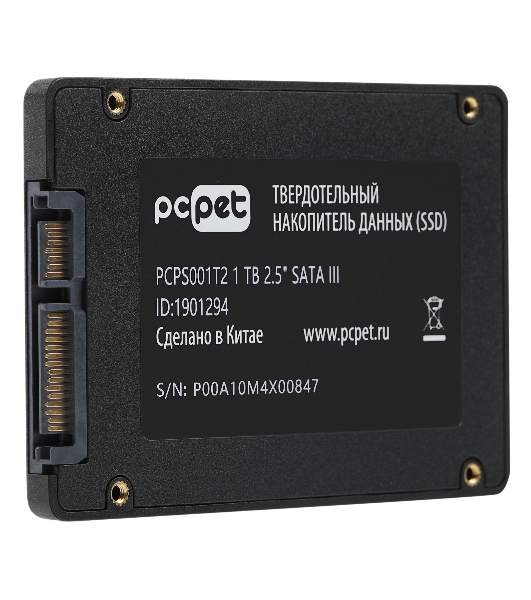 Накопитель SSD PC PET PCPS001T2, 1Tb, SATA-III, 2.5', R/W 500/450