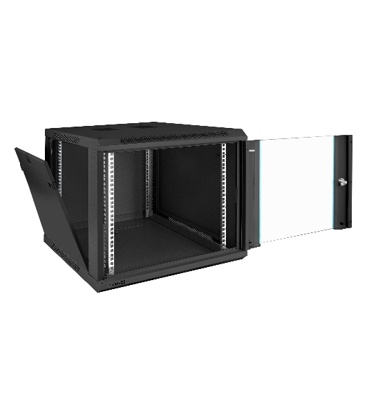 Шкаф телекоммуникационный 19' настенный 9U ExeGate EC-WM-9U.600.G.BLACK (19', 9U, 600x600x500мм (ШхГхВ), передняя дверь закаленное стекло, съемные боковые панели, пыле- и влагозащита IP23, черный RAL 9004)