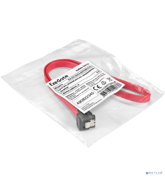 Кабель SATA ExeGate EX-CC-SATADATA90-0.5L (7pin/7pin, угловой разъем, металлические защелки, 0,5м)