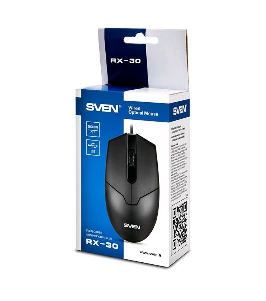 Мышь проводная SVEN RX-30 черный, 1000 dpi, USB, кнопки - 3