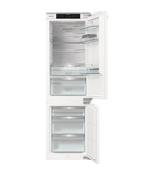 Встраиваемый холодильник Gorenje NRKI517E82WF, полезный объем 244 л, электронное управление, цифровой дисплей, автоматическое размораживание No Frost, быстрое замораживание, интенсивное охлаждение, зона свежести с контролем влажности, инверторный компрессор, энергоэффективность А+