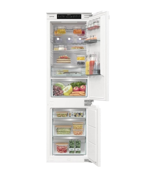 Встраиваемый холодильник Gorenje NRKI517E82WF, полезный объем 244 л, электронное управление, цифровой дисплей, автоматическое размораживание No Frost, быстрое замораживание, интенсивное охлаждение, зона свежести с контролем влажности, инверторный компрессор, энергоэффективность А+
