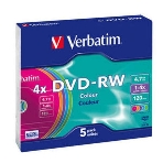 Диск DVD-RW Verbatim 4.7Gb 4x Slim case (5шт) Color (43563), фото2