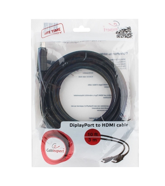 Кабель DisplayPort-HDMI Gembird/Cablexpert 3м, 20M/19M, черный, экран, пакет