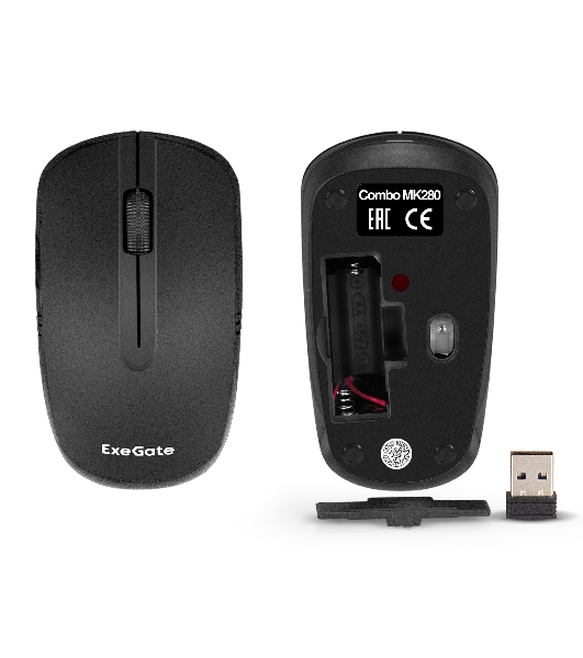 Комплект клавиатура+мышь ExeGate MK280 беспроводной, USB, 1000 DPI, чёрный