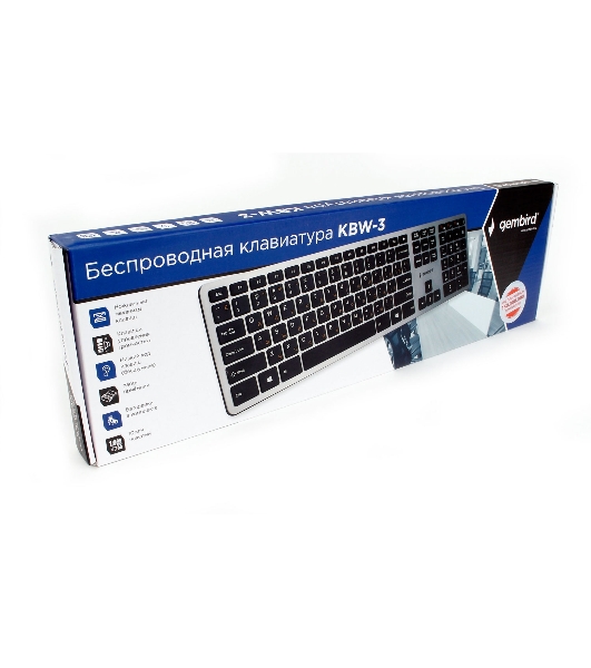Клавиатура беспроводная Gembird KBW-3, USB, серебристый/черный