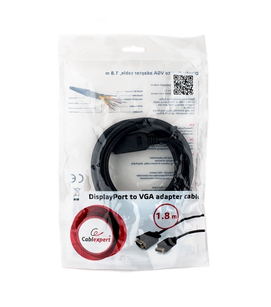 Кабель DisplayPort->VGA Cablexpert CCP-DPM-VGAM-6, 1,8м, 20M/15M, черный, экран, пакет