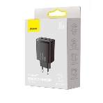 Сетевое зарядное устройство BASEUS Compact Quick Charger, два порта USB, один порт Type-C, 30W, 5V, 3.0A, черный, фото 1