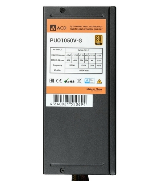 Блок питания CWT PUO1050V-G, 1050Вт, 80 PLUS Gold, 140мм, модульный, черный