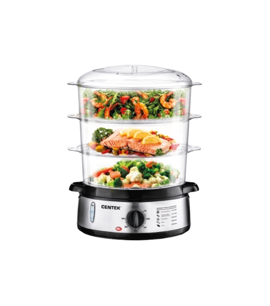 Пароварка Centek CT-1457 серебристый, 9 л, ярусы - 3, 800 Вт, механическое