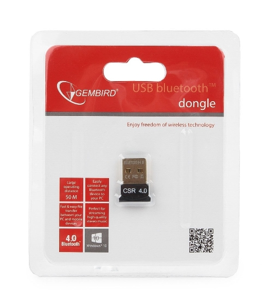 Адаптер Bluetooth Gembird, BTD-MINI5, ультратонкий корпус, v.4.0, 50 метров, до 24 Мбит/сек, USB