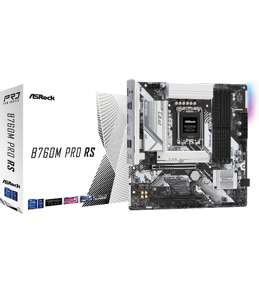 Материнская плата ASRock B760M Pro RS, Micro-ATX, LGA 1700, Intel B760, 4xDDR5, 4xSATA, 3xM.2, 1xPCI-E 5.0 x16, 1xPCI-E 3.0 x4, 1xHDMI, 1xDP, 1x 2.5Gb LAN, 3xUSB 3.2 Gen 1, 2xUSB 2.0, 3x3.5 мм, 7.1, ATX