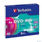 Диск DVD-RW Verbatim 4.7Gb 4x Slim case (5шт) Color (43563), фото3
