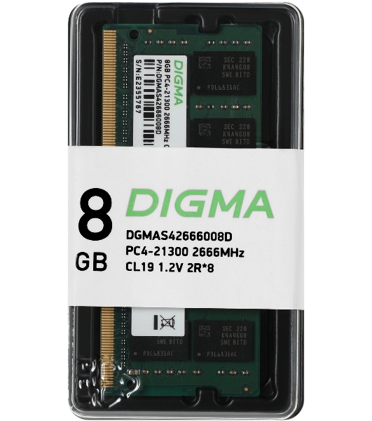 Оперативная память Digma, DDR4, 8GB (1x8 GB), 2666 MHz, CL19, SO-DIMM
