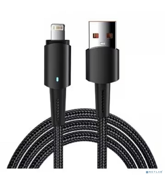 Кабель Rexant USB-A - Lightning для Apple, 2,4А, 1м, в черной нейлоновой оплетке, со световой индикацией