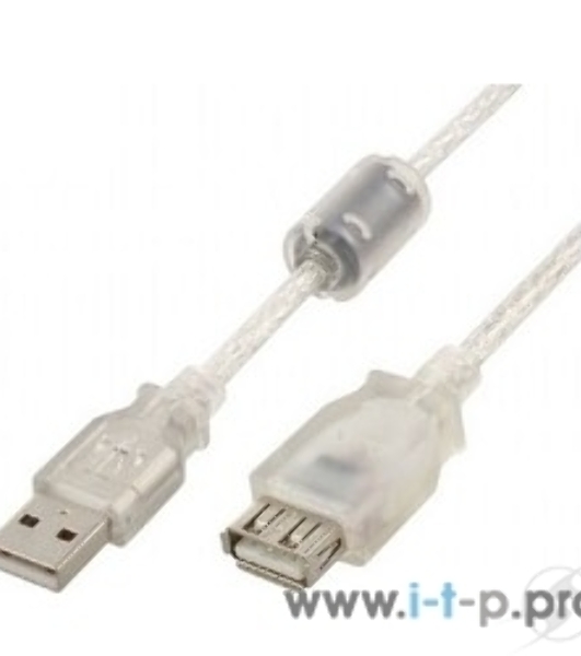 Кабель-удлинитель USB2.0 Pro Cablexpert CCF-USB2-AMAF-TR-15, AM/AF, 4,5м, экран, 2феррит.кольца, прозрачный, пакет