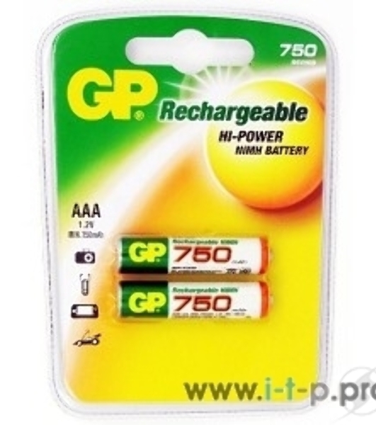 Аккумулятор GP Rechargeable NiMH 75AAAHC 750mAh, 2 шт AAA, 750мАч (2 шт. в клемшеле)