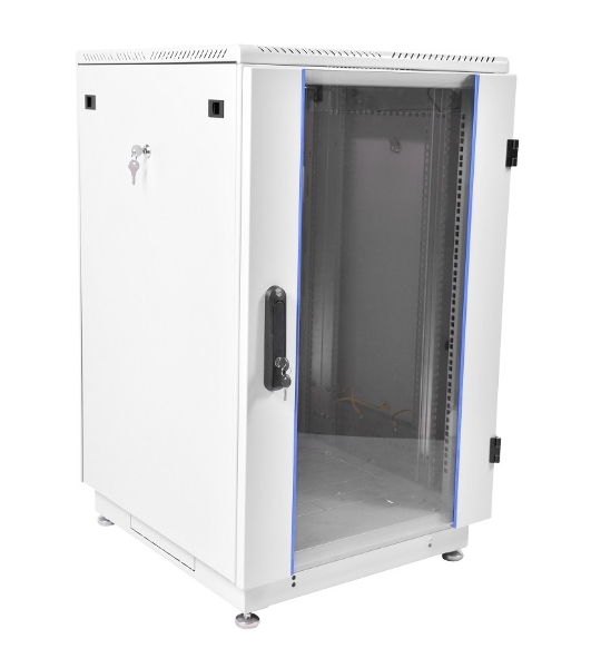 Шкаф коммутационный ЦМО ШТК-М-18.6.6-1ААА-9005 18U 600x600 мм пер. дв. стекл задн. дв. стал.лист 2 бок. пан. направл. под закл.гайки 270 кг черный