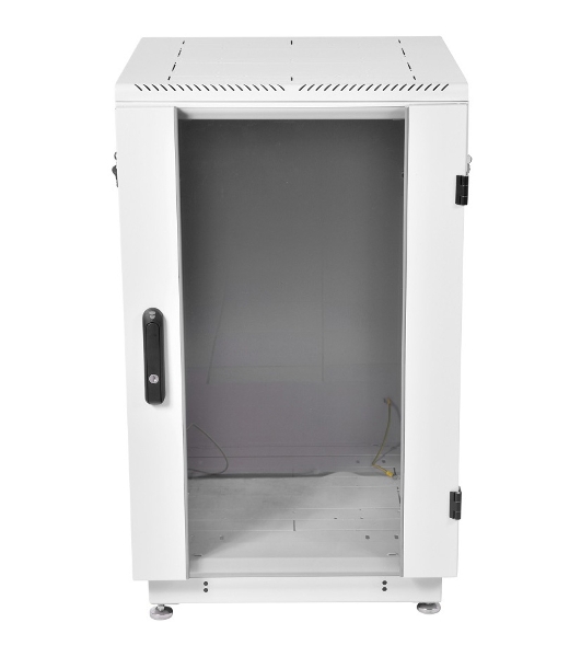 Шкаф коммутационный ЦМО ШТК-М-18.6.6-1ААА-9005 18U 600x600 мм пер. дв. стекл задн. дв. стал.лист 2 бок. пан. направл. под закл.гайки 270 кг черный