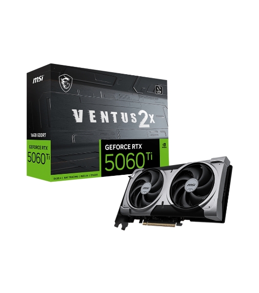 Видеокарта MSI RTX 5060 Ti VENTUS 2X OC PLUS, NVIDIA RTX 5060 Ti, 16 ГБ GDDR7, 128 бит, PCI-e 5.0, 1xHDMI, 3xDP, 2602 МГц