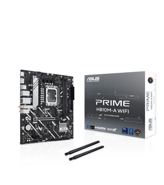 Материнская плата ASUS PRIME H810M-A WIFI, LGA 1851, Intel H810, 2xDDR5, 4xSATA, 2xM.2, 1xPCIe 4.0 x16, 1xPCIe x1, 1xDP, 1xHDMI, 1x1Gb LAN, Wi-Fi, 4xUSB 2.0, 2xUSB 3.2 Gen 2, 3x3.5 мм, 7.1, Micro-ATX