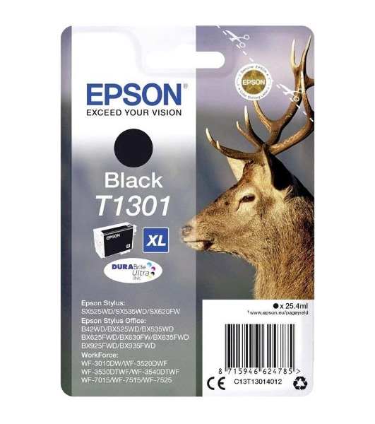 Картридж струйный Epson T1301 (C13T13014012/C13T13014010) черный, 25.4 мл, для SX520WD/SX620FW/BX525WD/BX625FWD