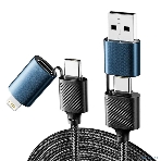 Кабель Rexant 4в1 USB-A, Type-C, Type-C, Lightning 65Вт, 1м, в черной нейлоновой оплетке, фото4