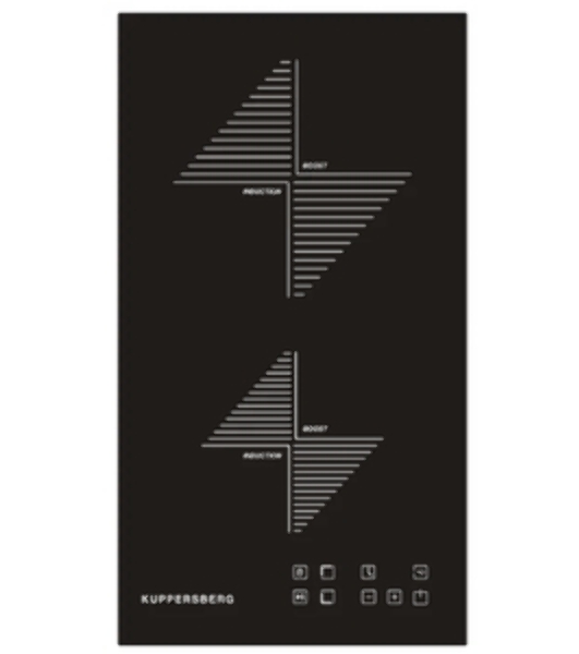 Индукционная варочная панель Kuppersberg ICO 301/домино, ширина 30 см, 2 зоны индукционного нагрева, сенсорное управление, 3 цифровых дисплея, 9 уровней мощности, таймер,автоотключение, защита от перелива, защита от детей, индикаторы остаточного тепла, Stop & Go, черный/прямой край