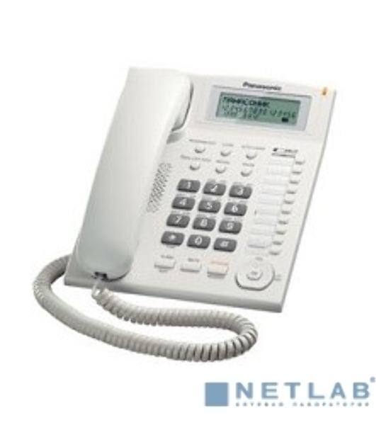 Телефон проводной Panasonic KX-TS2388RUW белый индикатор вызова,повторный набор последнего номера,4 уровня громкости звонка