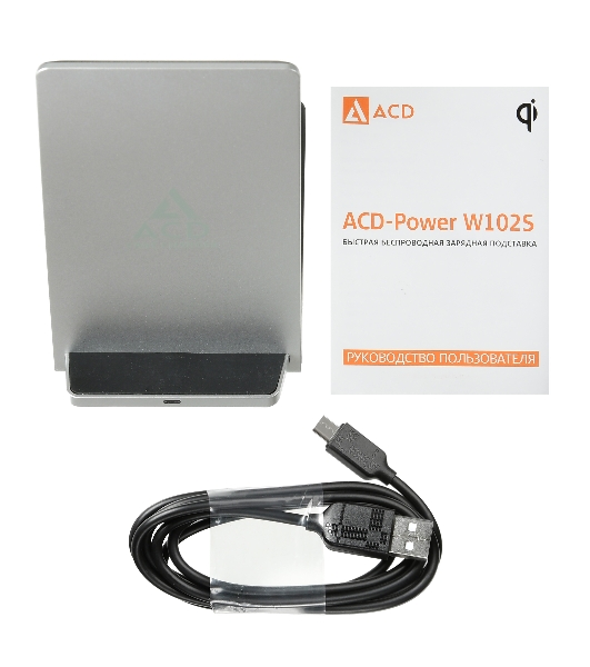 Сетевое зарядное устройство ACD-W102S-F1S 10Вт, беспроводная Qi, 2-катушки с QC, 5В/2А ~ 9В/1,8А RTL