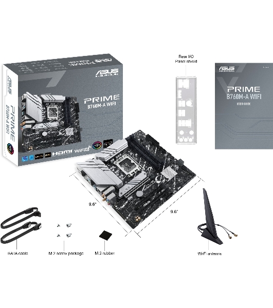 Материнская плата ASUS PRIME B760M-A WIFI, LGA 1700, Intel B760, 4xDDR5, 4xSATA, 2xM.2, 1xPCIe 4.0 x16, 1xPCIe 4.0 x4, 1xPCIe 4.0 x1, 2xHDMI, 1xDP, 1x 2.5Gb LAN, 2xUSB-A 3.2 Gen 2, 4xUSB-A 2.0, 3x3.5 мм, 7.1, mATX