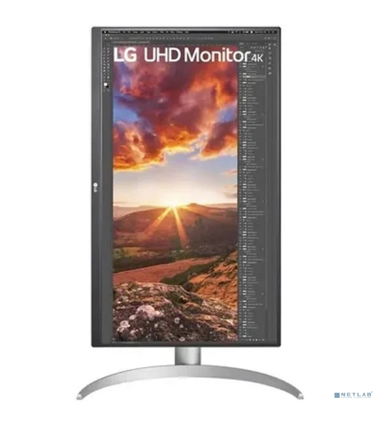 Монитор 27' LG UltraFine 27UP850K-W IPS 3840x2160, 60 Гц, 5 мс, 16:9, 400 кд/м², 2xHDMI 2.0, DP 1.4, USB-C, USB Hub (2x USB 3.0), 3.5 Jack, FreeSync, черный/серебристый