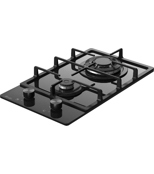 Газовая варочная панель Monsher MGG 33 NoirR, газ, High-Tech, 30 см, автоматический электроподжиг, газ-контроль, форсунки под сжиженый газ, SABAF конфорки, чугунные решетки, черный