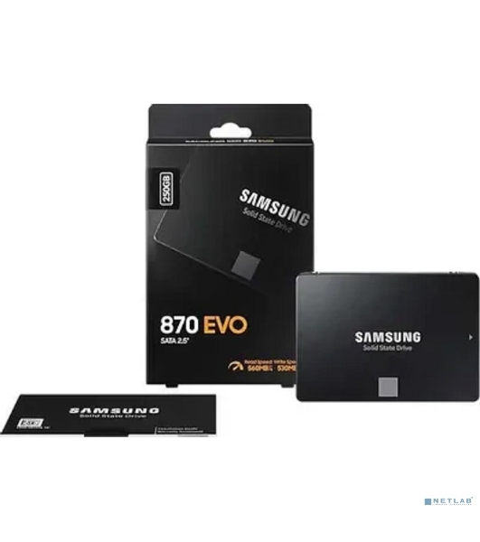 Накопитель SSD Samsung 870 EVO, 250Gb, SATA III, 2.5', R/W 560/530