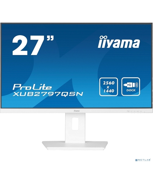 Монитор 27' Iiyama ProLite XUB2797QSN-W2 IPS 2560x1440, 100 Гц, 1 мс, 16:9, 300 кд/м², HDMI 2.0, DP 1.4, 3.5 Jack, USB-C (65 Вт), USB Hub (3x USB 3.0), Ethernet, динамики (2x2 Вт), Adaptive-Sync, белый