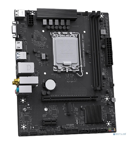 Материнская плата Maxsun Challenger B760M-F WIFI, LGA 1700, Intel B760, 2xDDR4, 3xSATA, 1xM.2, 1xPCIe 4.0 x16, 1xPCIe x1, 1xVGA, 1xHDMI, 1x1Gb LAN, Wi-Fi 5, Bluetooth 4.2, 2xUSB-A 5Gbps, 4xUSB-A 2.0, 3x3.5 мм, 7.1, чёрный, mATX