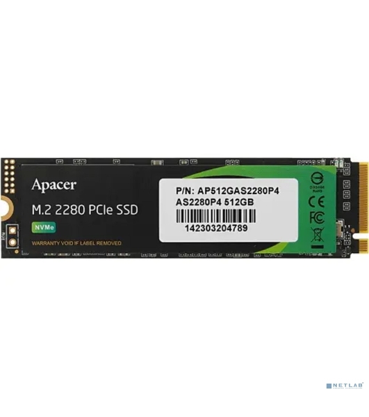 Накопитель SSD Apacer AS2280P4, 512Gb, M.2 2280, PCIe 3.0 x4, NVMe, R/W 2100/1500